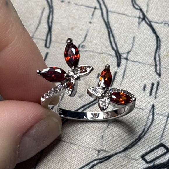 925 Sterling Silver Gem Butterfly Ring Size 10 - Picture 3 of 8